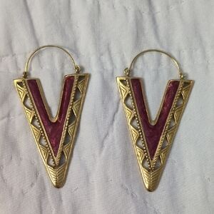Anne Klein Gold and Red Geometric Earrings